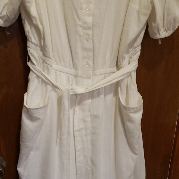 Lane Bryant Cotton White V-Neck Midi Dress with Tie Waist - Picture 6 of 8